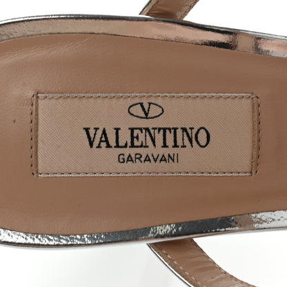 Valentino Garavani Metallic Pebbled Calfskin Rockstud 90mm Cage Mules 39 Silver 6 of 8