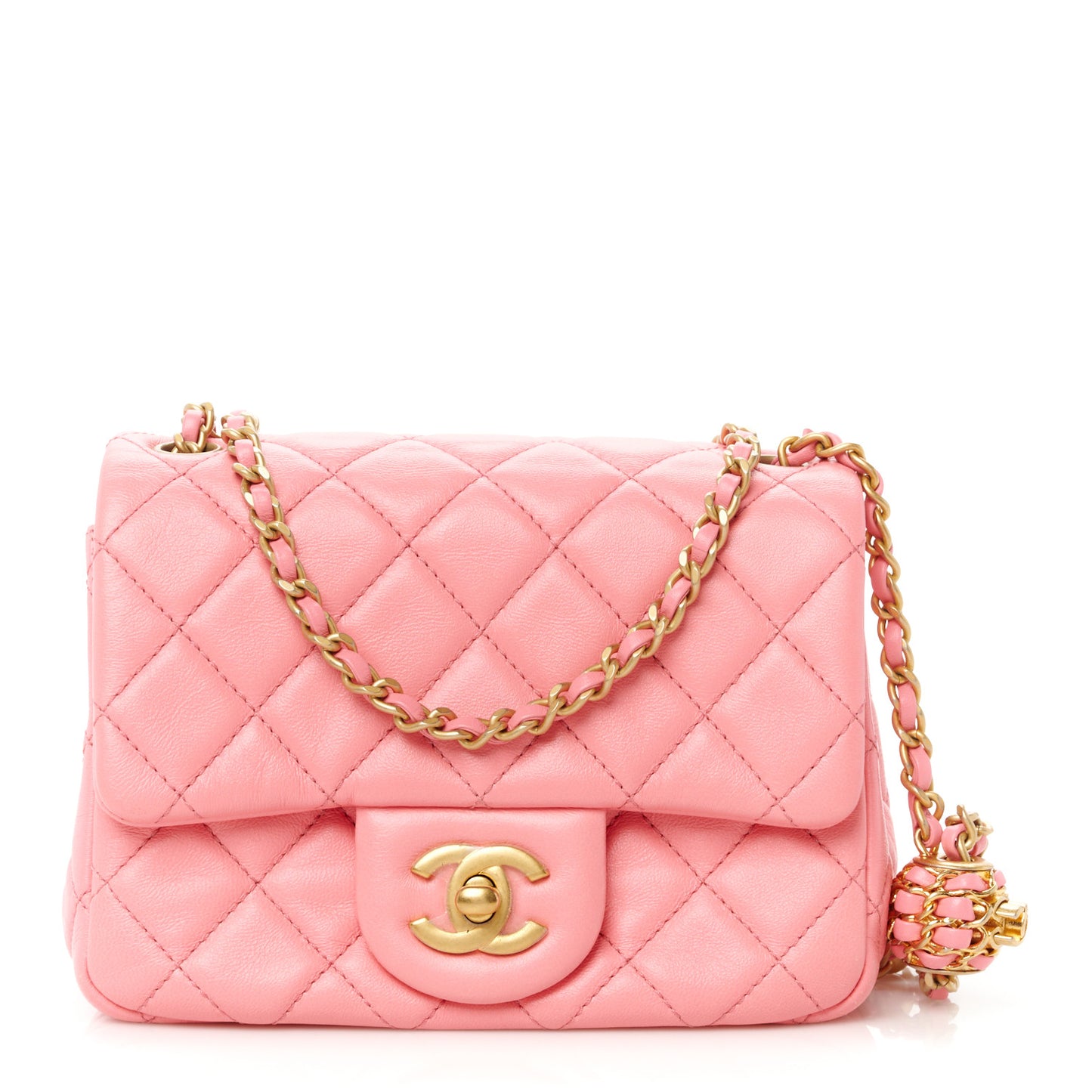 Lambskin Quilted Mini Pearl Crush Flap Pink