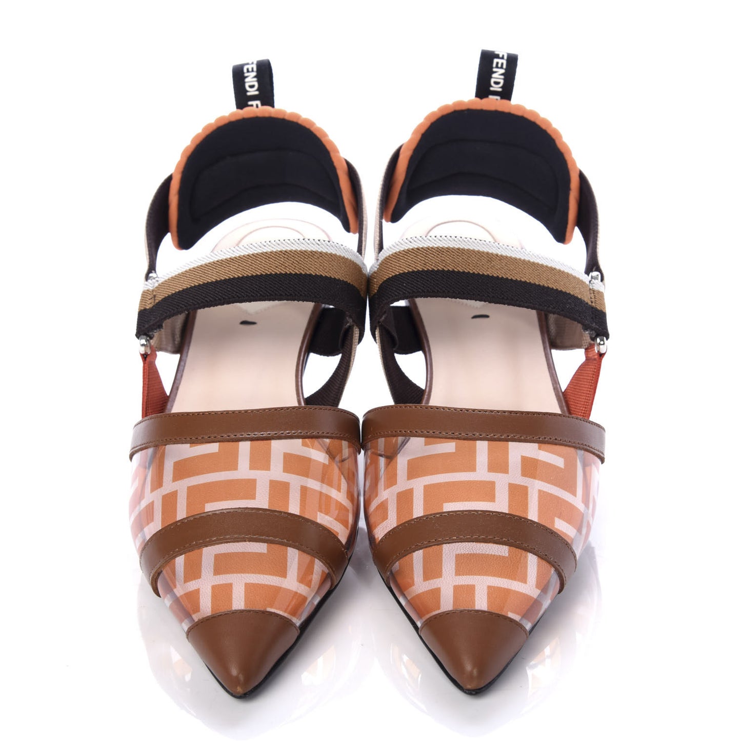 PVC Calfskin FF Colibri Slingback Ballerina Flats 39 Aranciata Cuoio