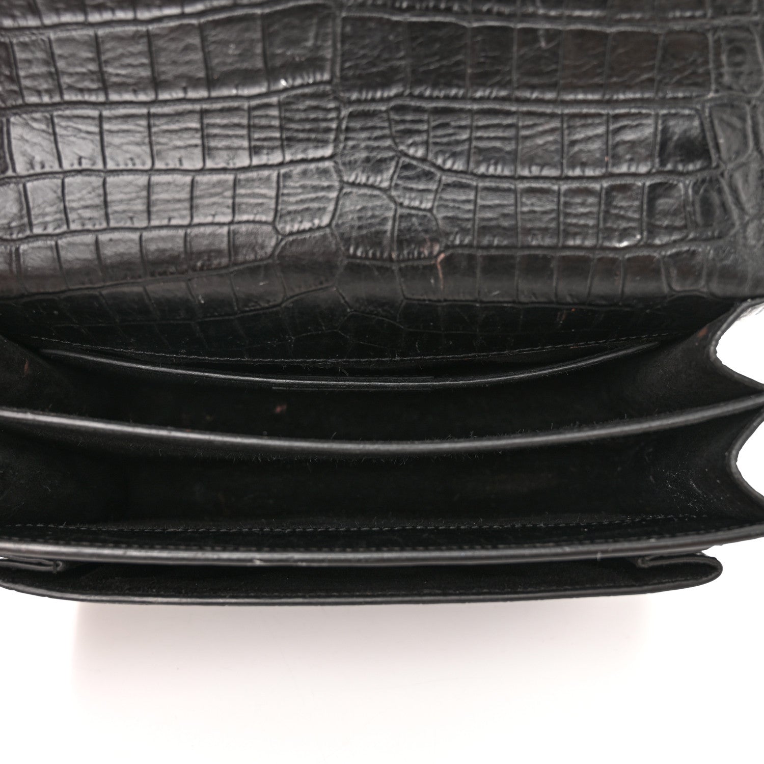 Saint Laurent Calfskin Crocodile Embossed Medium Monogram Sunset Black 5 of 19
