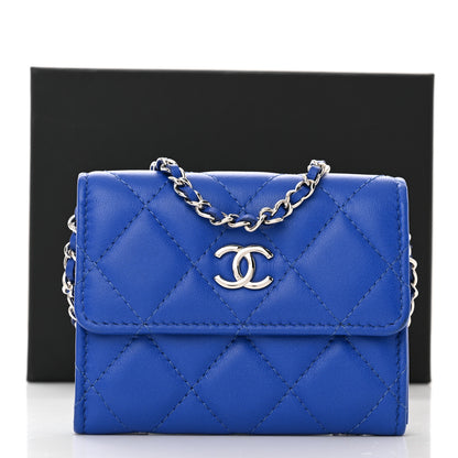 Chanel Lambskin Quilted Flap Card Holder On Chain Blue 12 of 12
