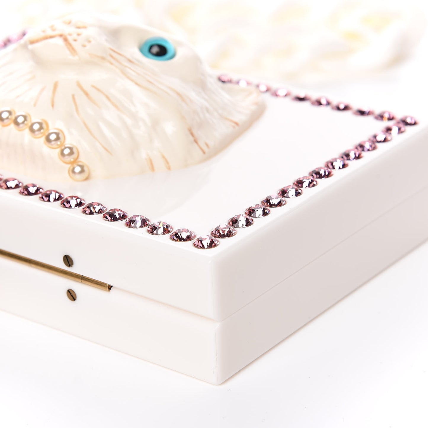 Plexiglass Crystal Cat Face Box Clutch White