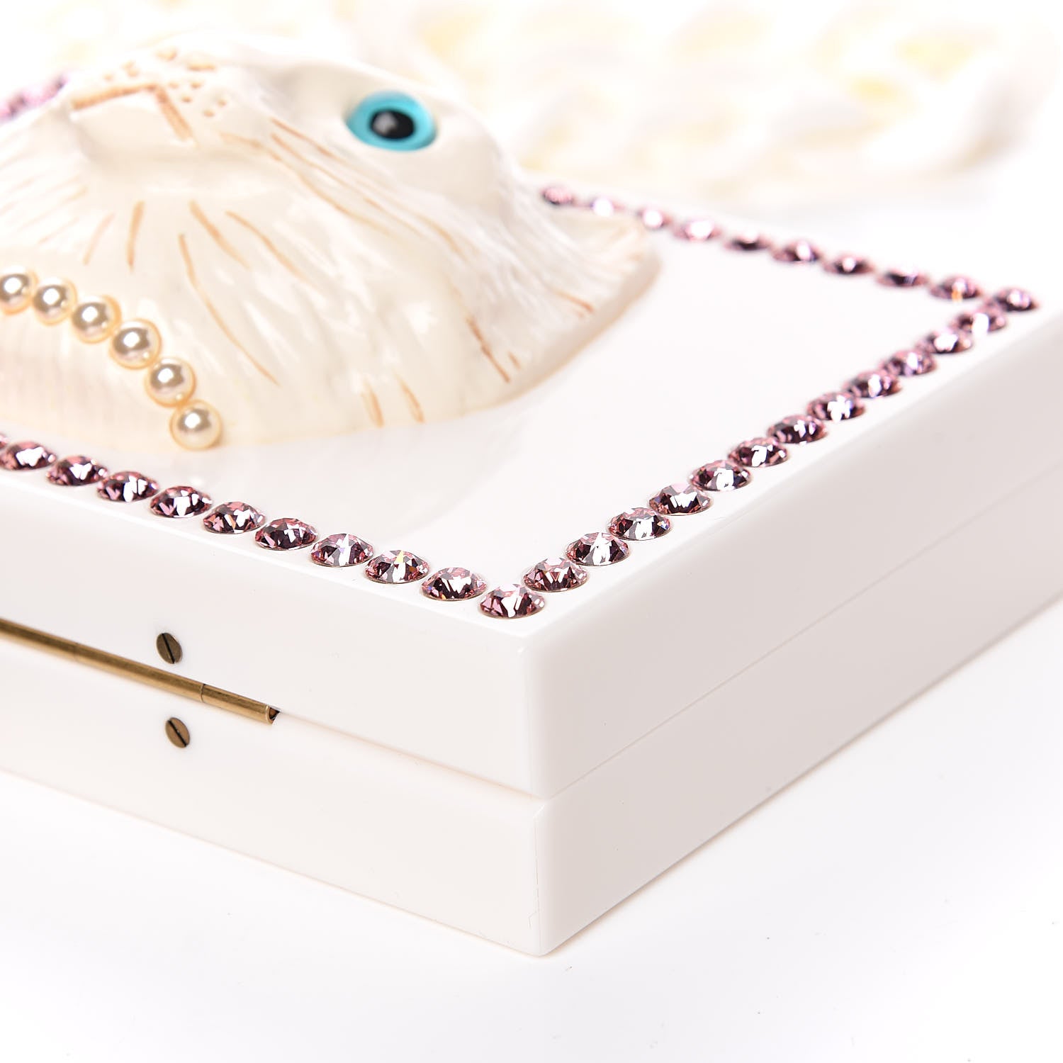Gucci Plexiglass Crystal Cat Face Box Clutch White 10 of 12