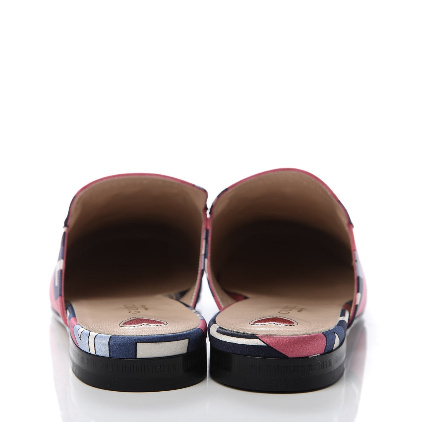 Satin GG Wallpaper Womens Princetown Slippers 38.5 Pink Flamboyant Blue Black