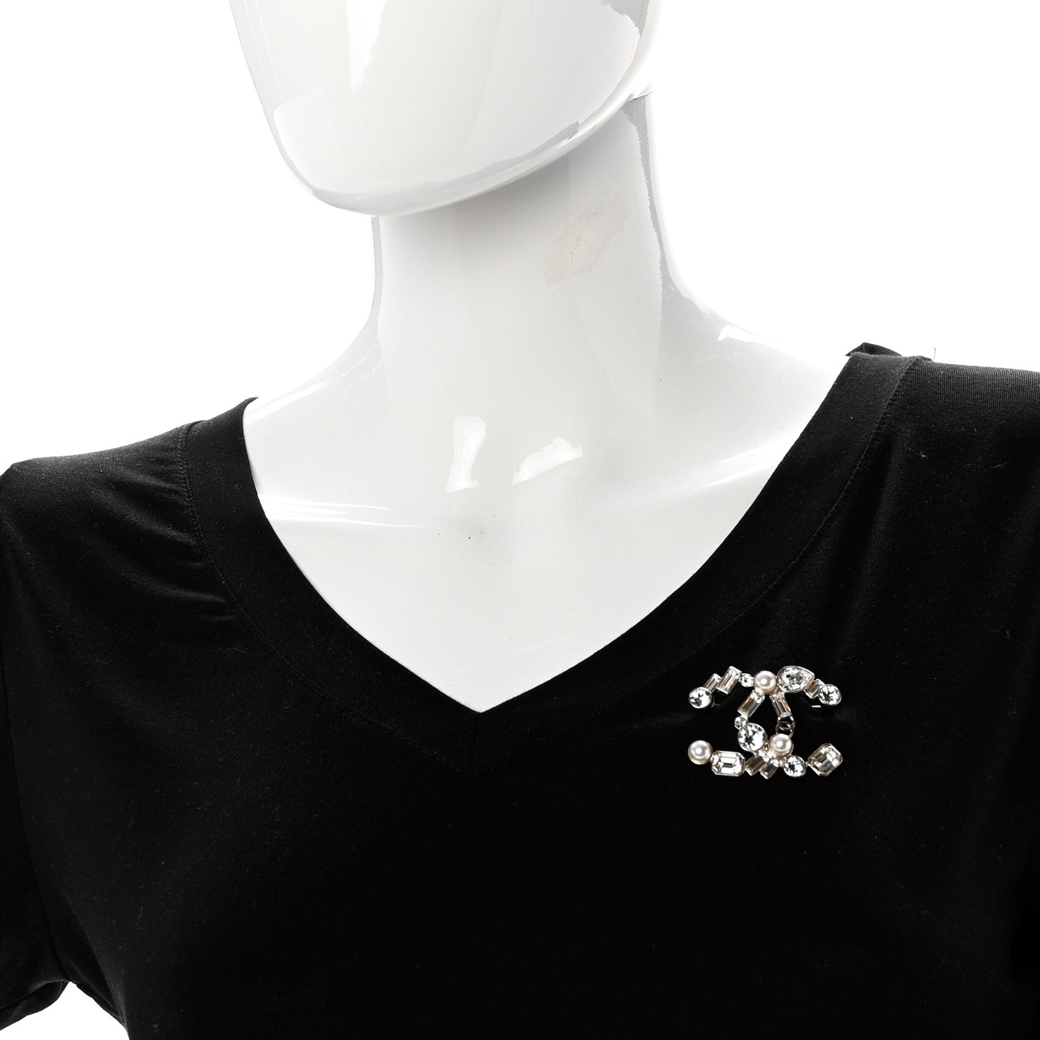 Chanel Crystal Baguette Pearl CC Brooch Gold 2 of 4