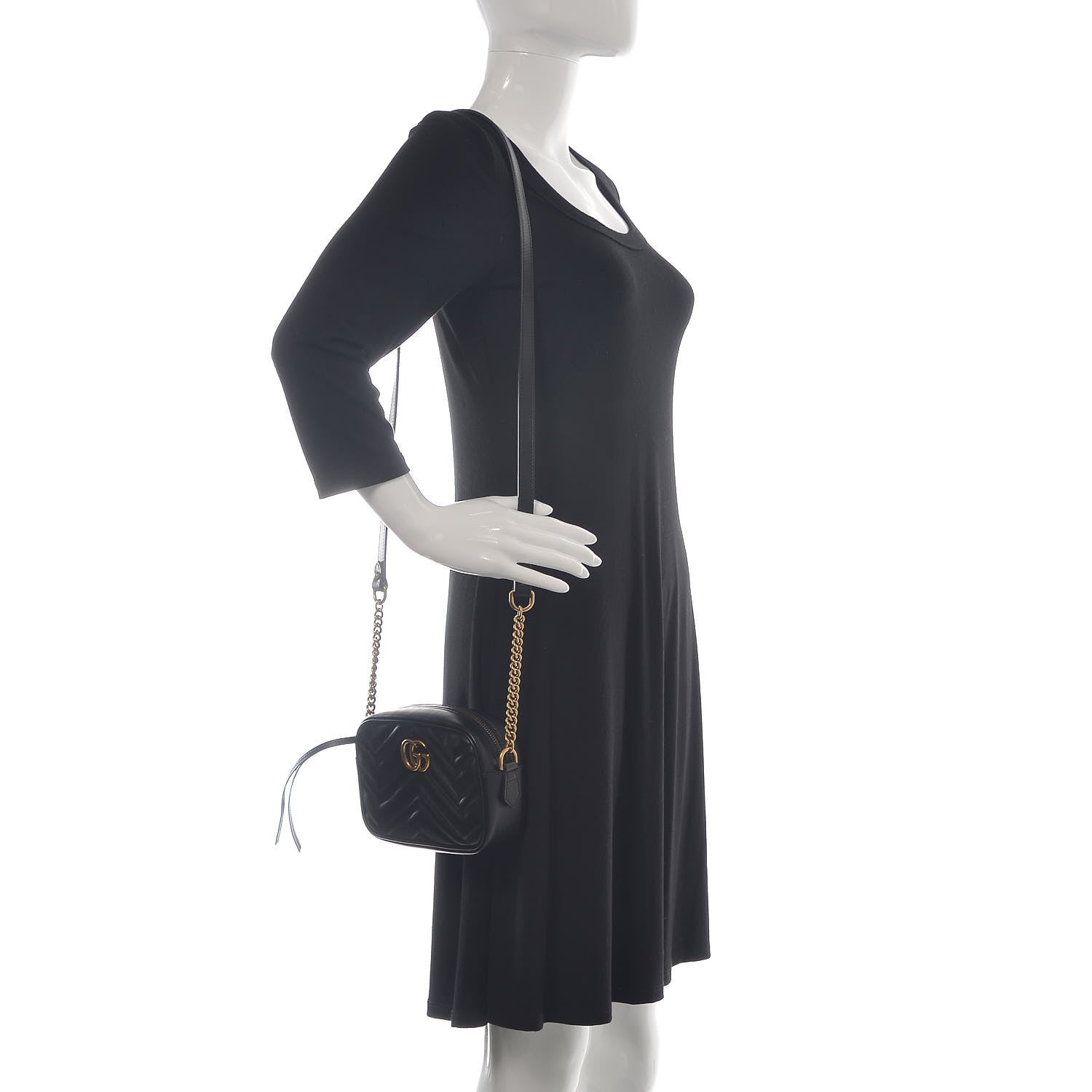 Gucci Calfskin Matelasse Mini GG Marmont Chain Shoulder Bag Black 2 of 10