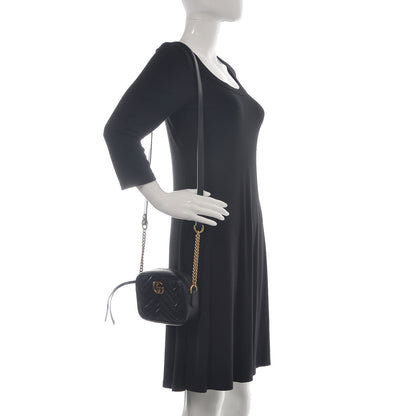 Gucci Calfskin Matelasse Mini GG Marmont Chain Shoulder Bag Black 2 of 10
