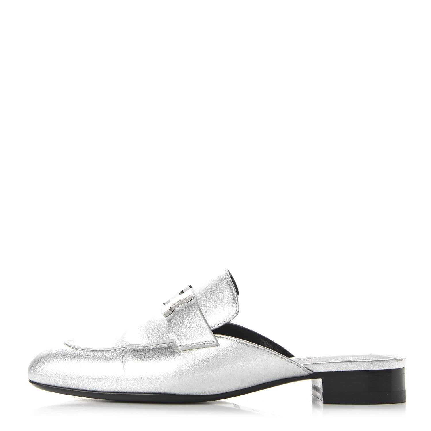 Hermes Metallic Nappa Trocadero Mule 37.5 Gris Argento 1 of 8