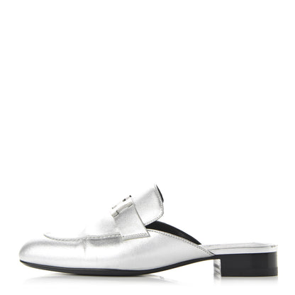 Hermes Metallic Nappa Trocadero Mule 37.5 Gris Argento 1 of 8