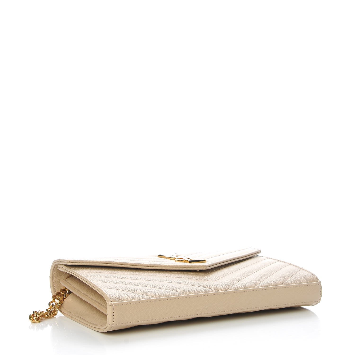 Saint Laurent Grain De Poudre Matelasse Chevron Monogram Chain Wallet Nude Powder 4 of 7