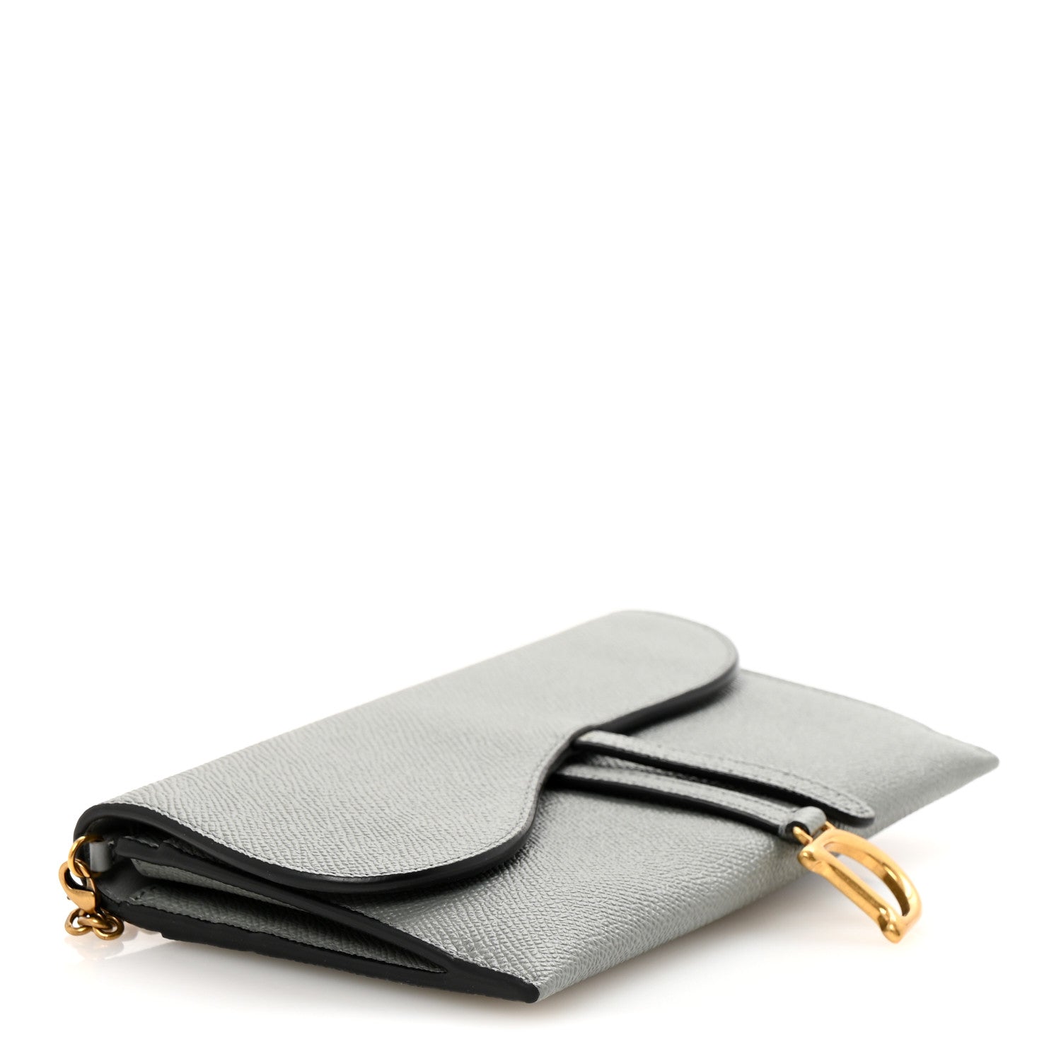 Christian Dior Grained Calfskin Saddle Chain Wallet Pouch Grey Stone 5 of 12