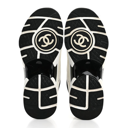 Chanel Mesh Suede Calfskin Grained Calfskin Womens CC Sneakers 38 White Black 6 of 9