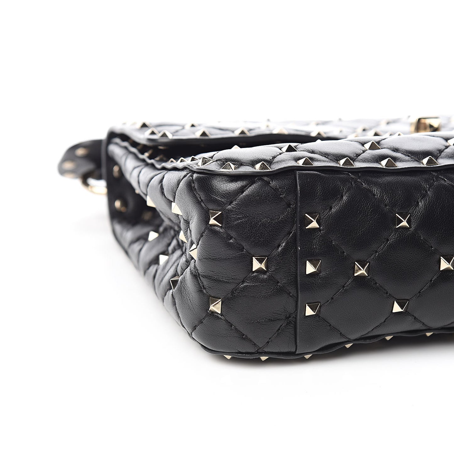 Lambskin Medium Rockstud Spike Shoulder Bag Black