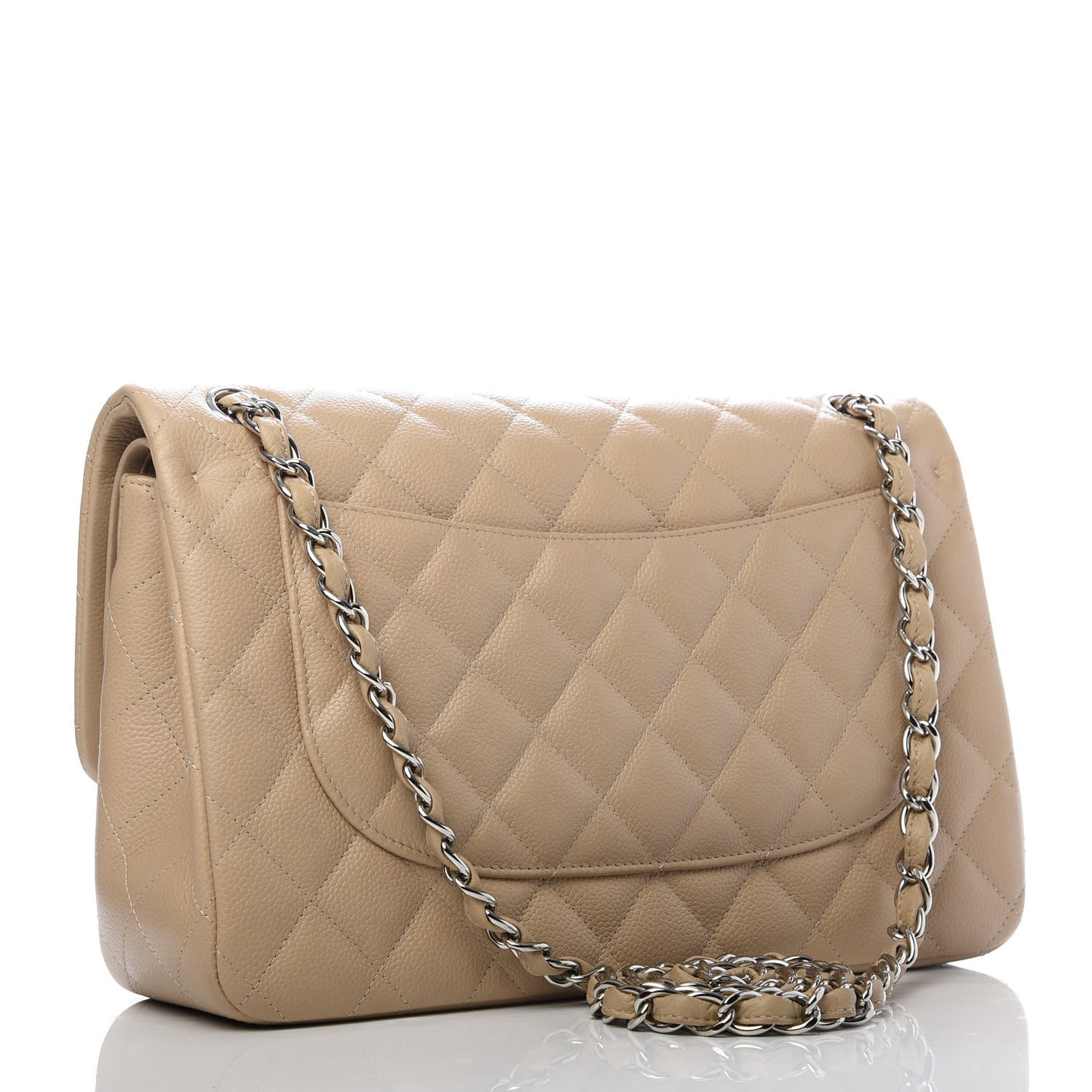 Caviar Quilted Jumbo Double Flap Beige Clair
