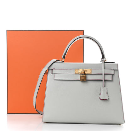 Hermes Chevre Mangalore Horseshoe Kelly Sellier 28 Gris Perle Rose Pourpre 11 of 11