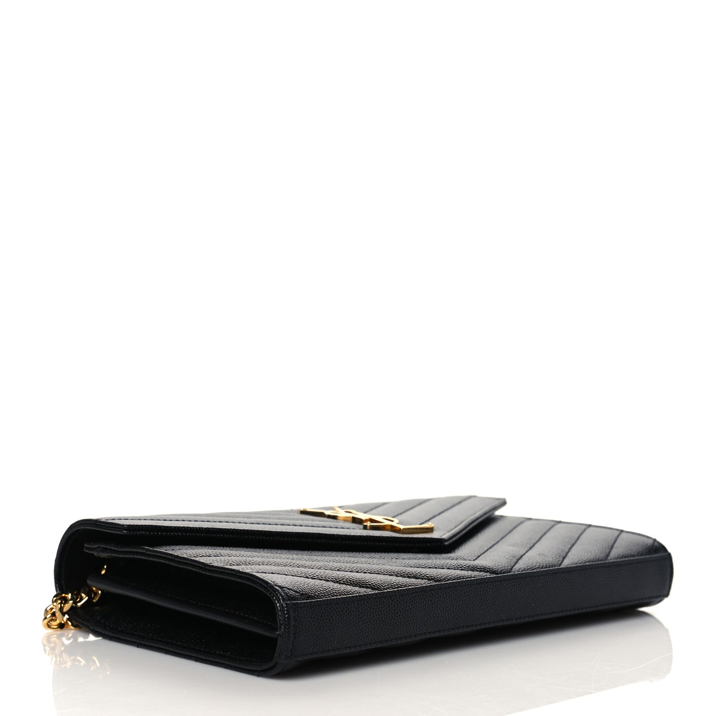 Grain De Poudre Matelasse Chevron Monogram Chain Wallet Black