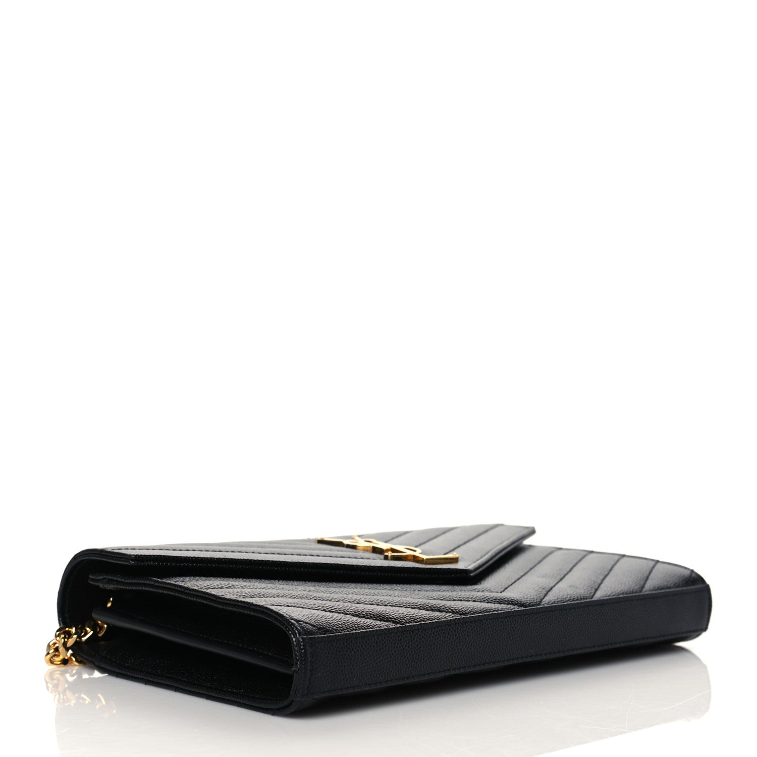 Saint Laurent Grain De Poudre Matelasse Chevron Monogram Chain Wallet Black 4 of 8