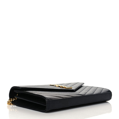 Saint Laurent Grain De Poudre Matelasse Chevron Monogram Chain Wallet Black 4 of 8