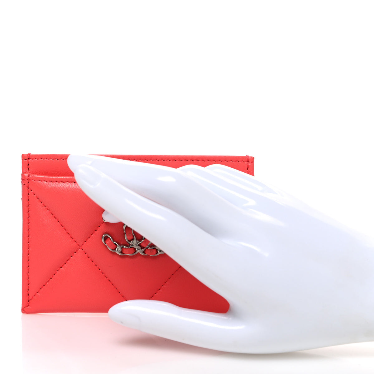 Lambskin Quilted Chanel 19 Card Holder Coral