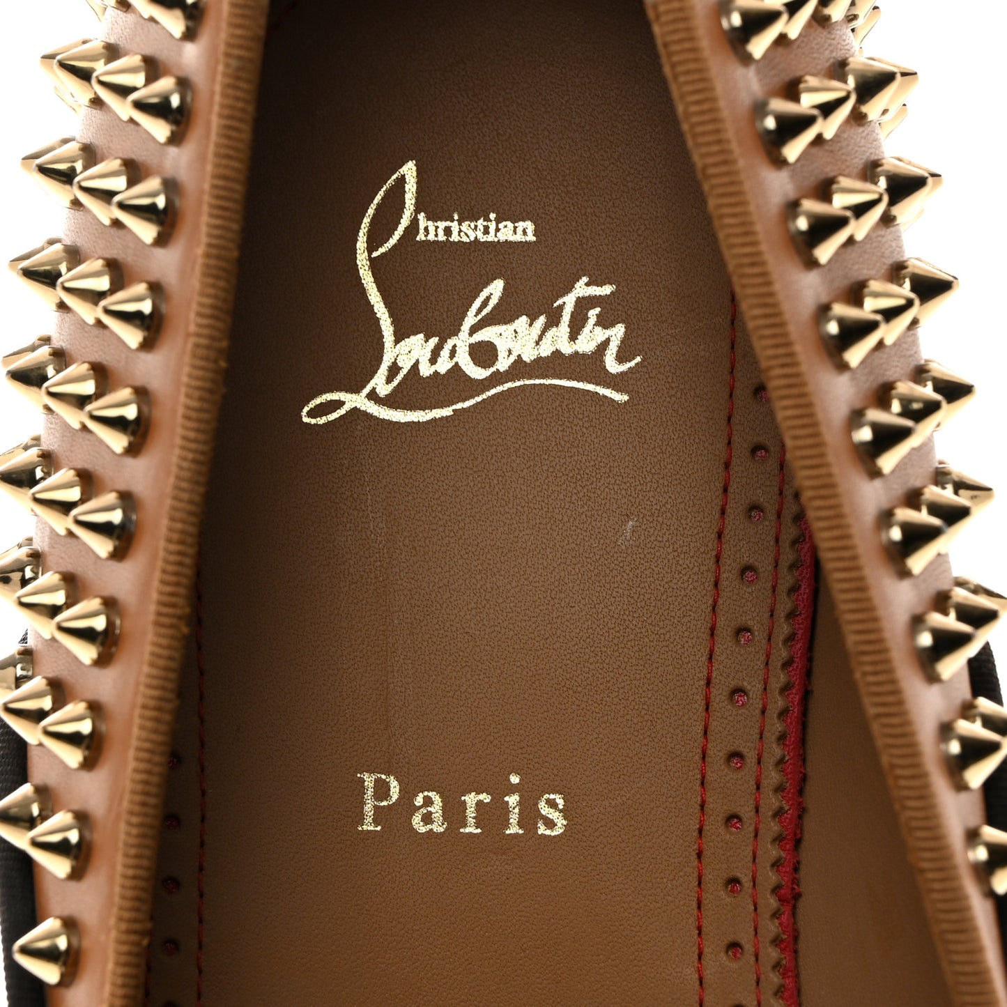 Calfskin Canvas Leopard Print Spikes Mens Intern Flat Loafers 45.5 Leopard Tan