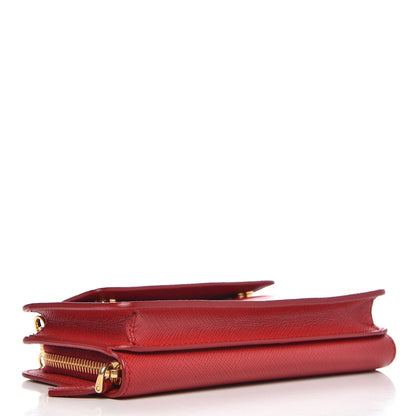 Prada Saffiano Metal Mini Chain Wallet Fuoco 4 of 8