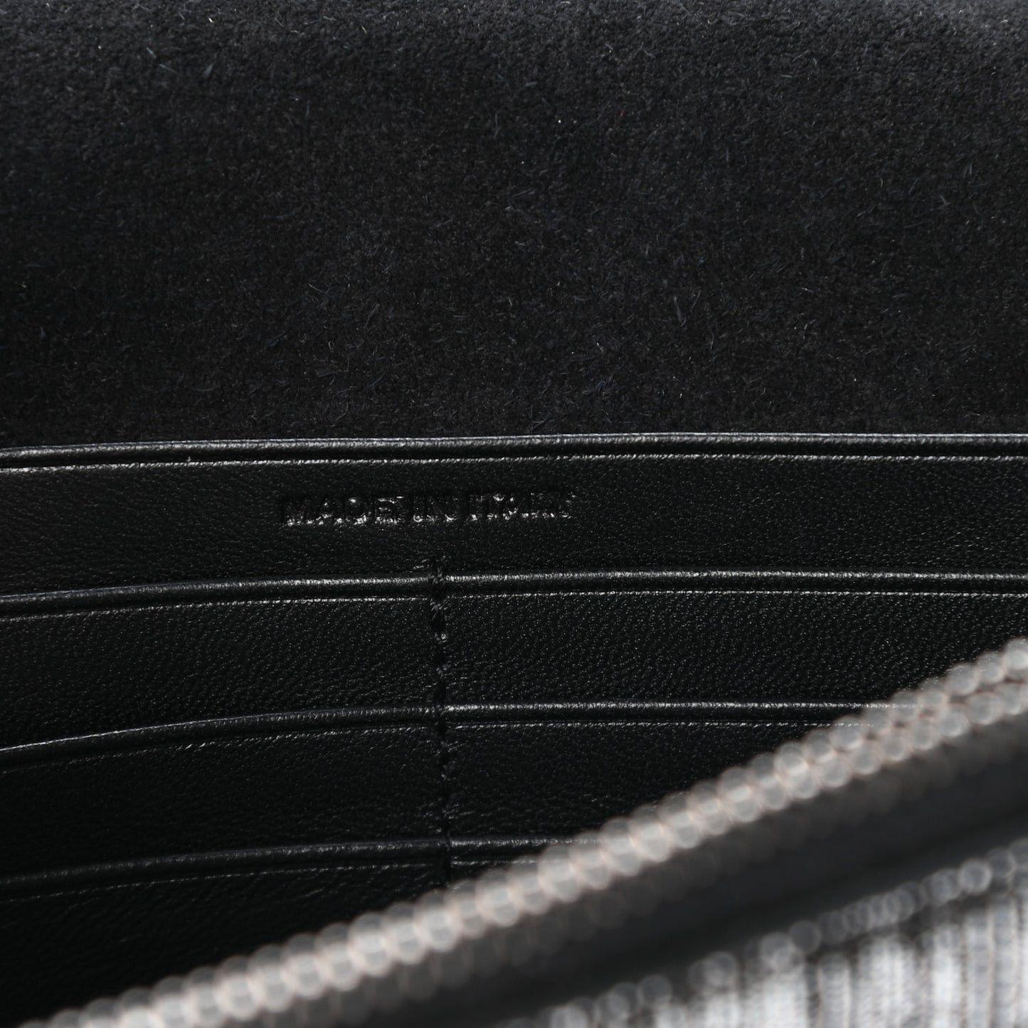 Metallic Suede Classic Monogram Kate Tassel Chain Wallet Black Silver