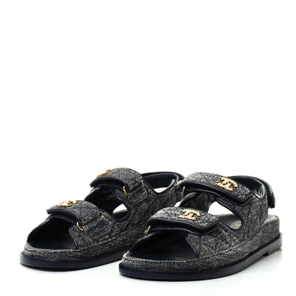 Chanel Denim Quilted Dad Sandals 36.5 Grey 3 of 9