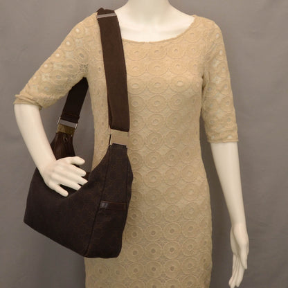 Gucci Denim Monogram Shoulder Bag Brown 2 of 9