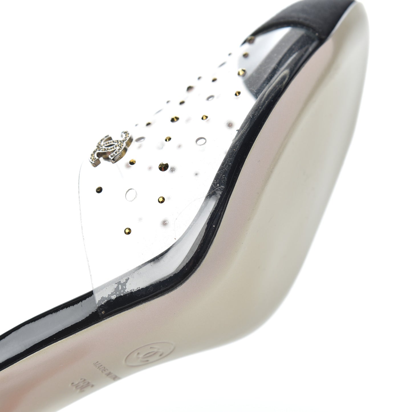 PVC Studded Grosgrain Cap Toe Pumps 38 Transparent Black