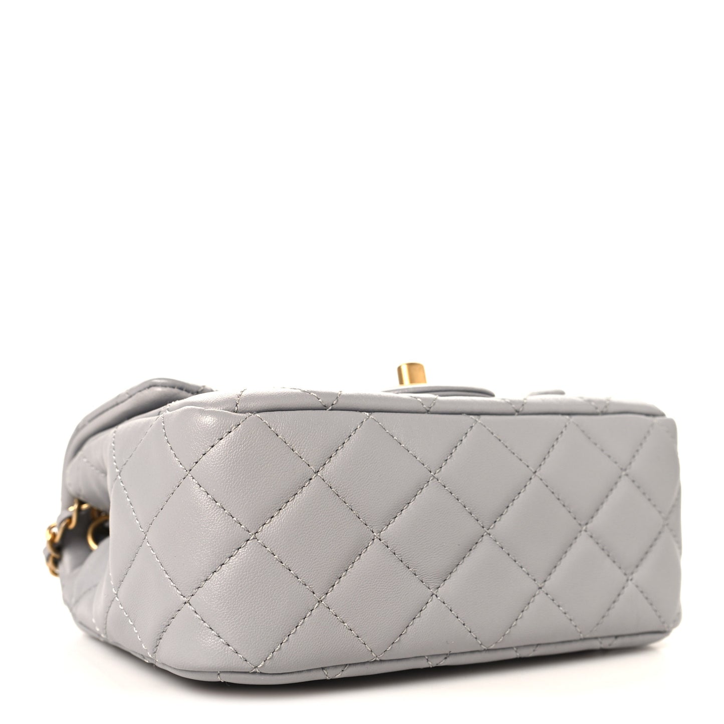 Lambskin Quilted Mini Pearl Crush Flap Light Grey