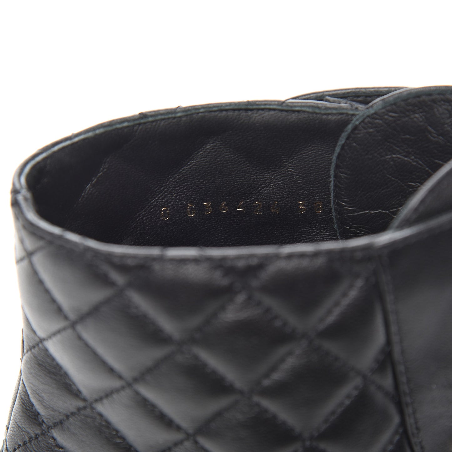 Shiny Lambskin Quilted Lace Up Combat Boots 38 Black