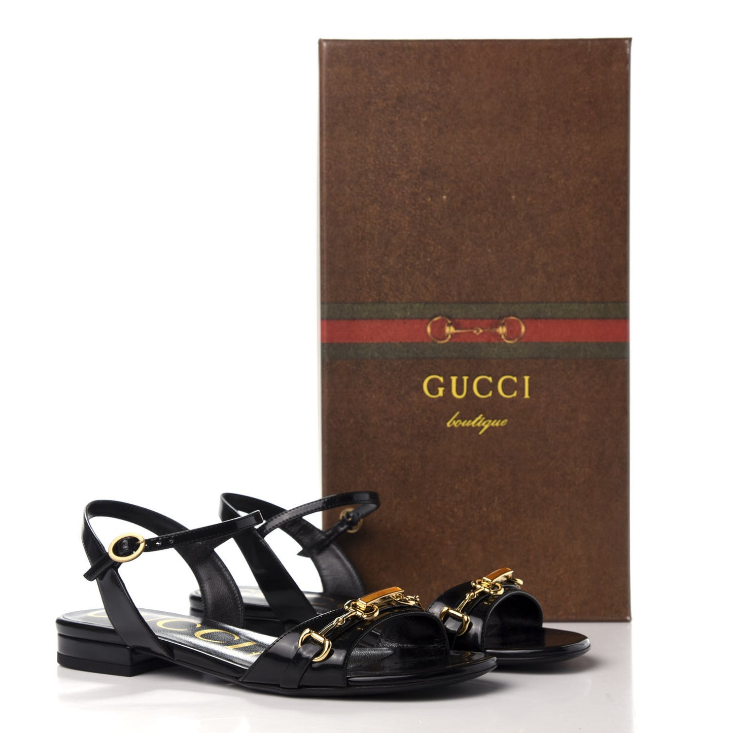 Patent GG Flat Sandals 35 Black