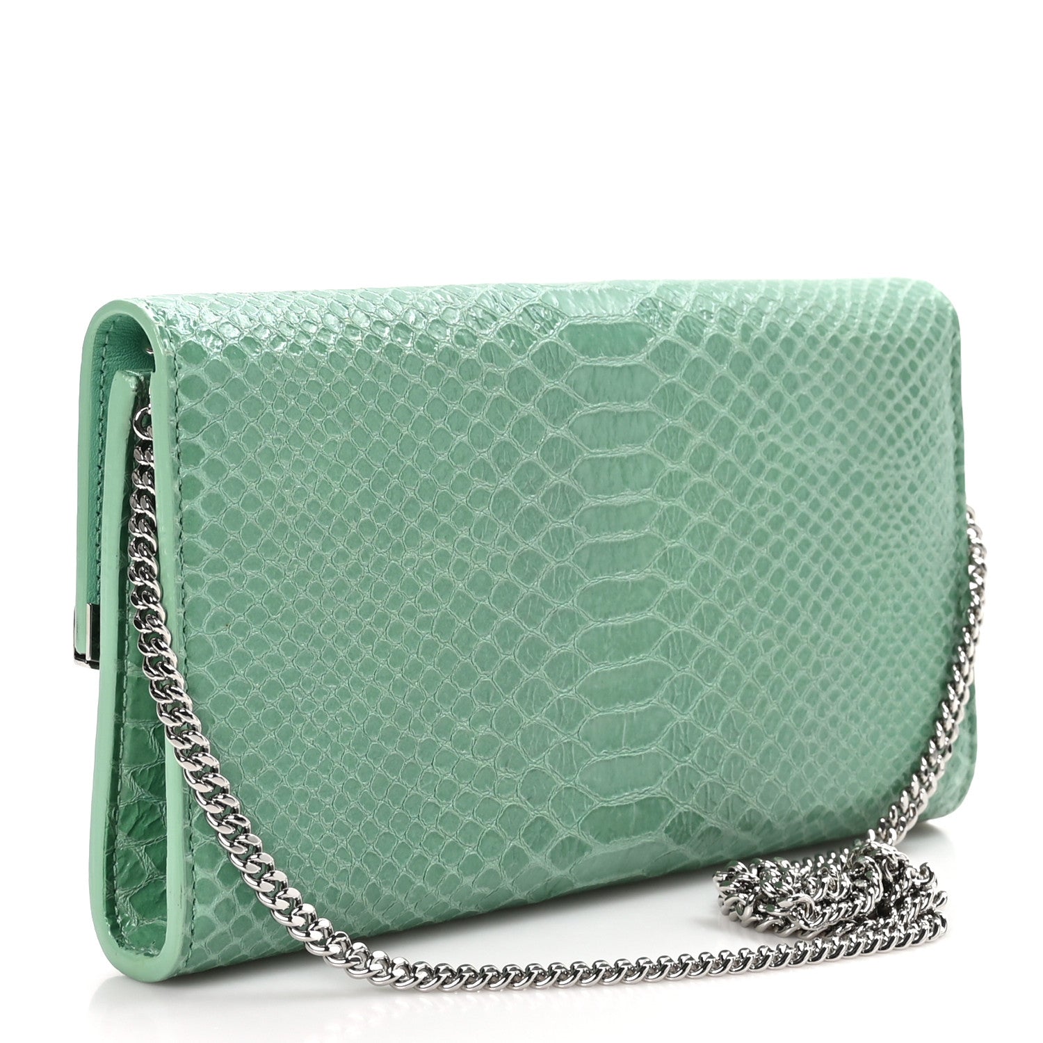 Jimmy Choo Snakeskin Embossed Chain Clutch Miami Mint 3 of 10