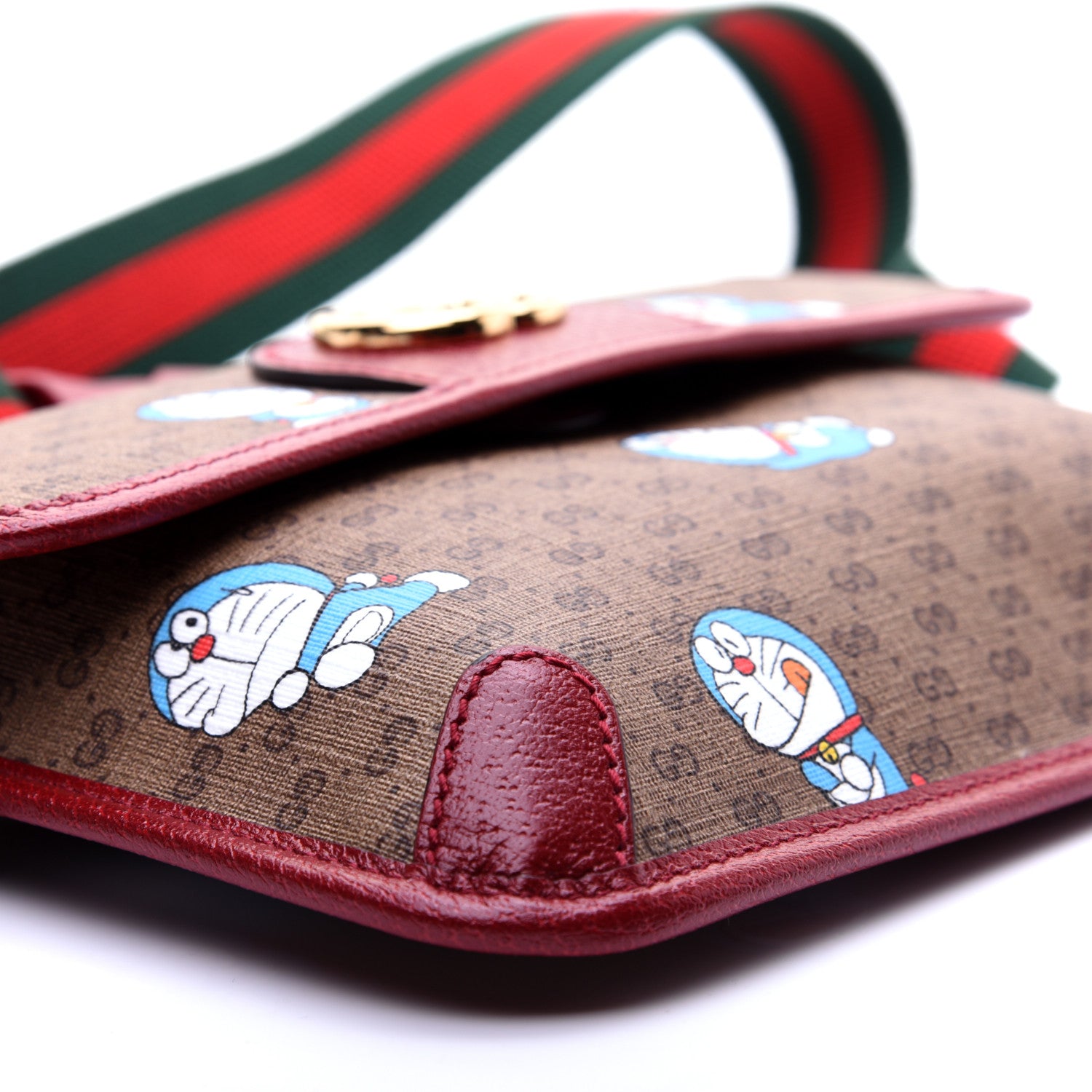 Gucci X DORAEMON Mini Vintage GG Supreme Monogram Web Slim Belt Bag Beige Cherry Red 6 of 14