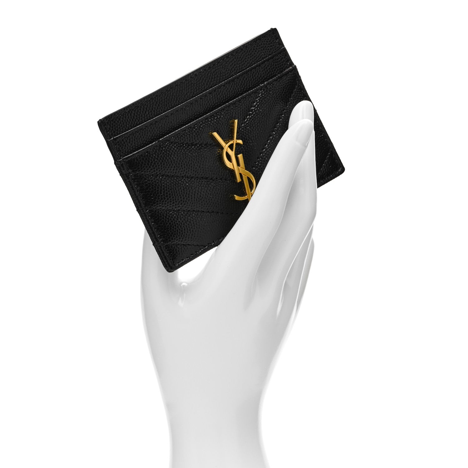 Saint Laurent Grain De Poudre Matelasse Chevron Monogram Credit Card Case Black 2 of 8
