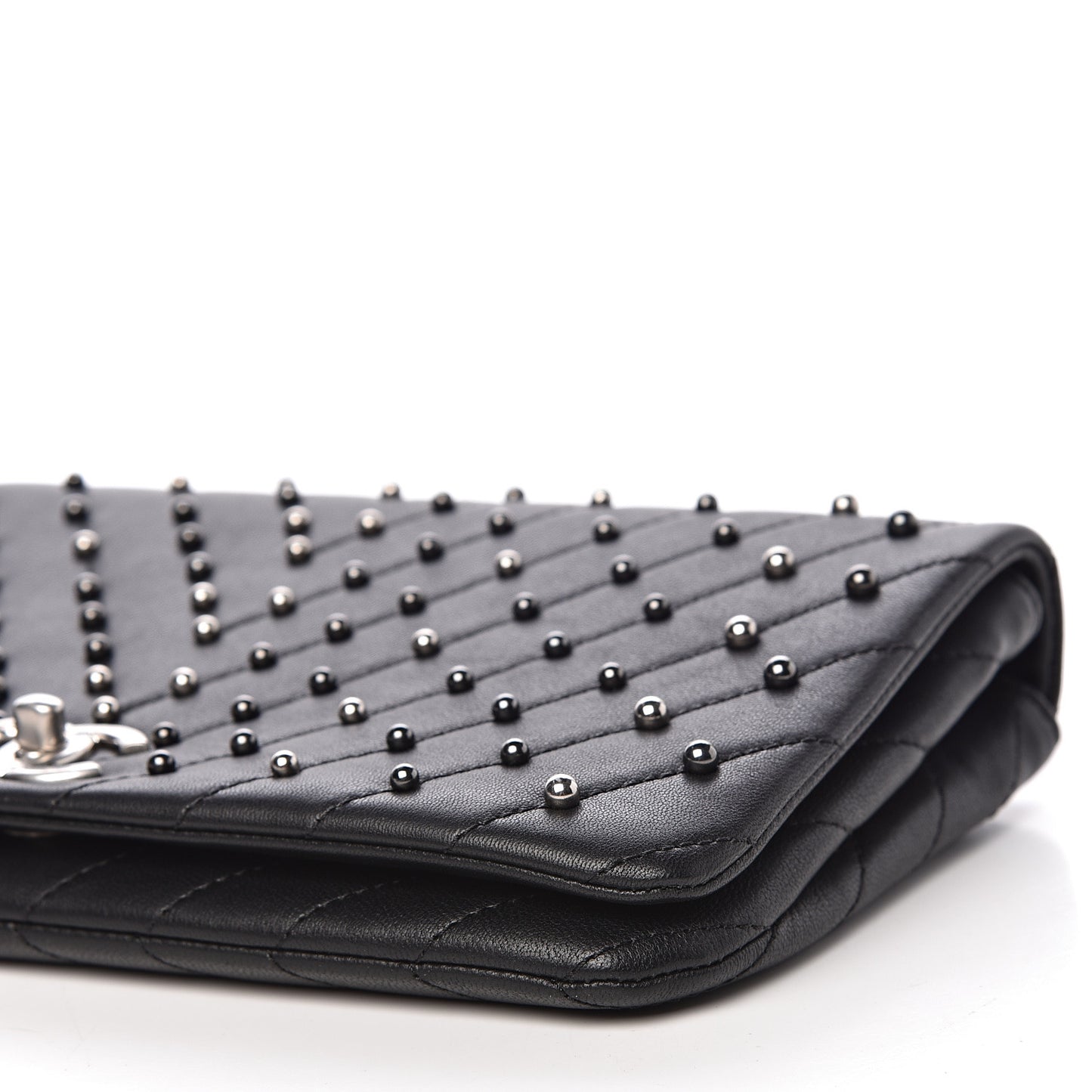 Lambskin Chevron Quilted Studded Stud Wars Flap Clutch Black