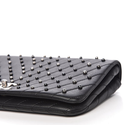Chanel Lambskin Chevron Quilted Studded Stud Wars Flap Clutch Black 10 of 12