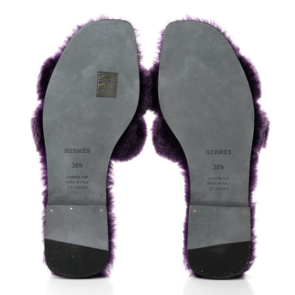 Hermes Woolskin Oran Sandals 38.5 Violet Fonce 5 of 10