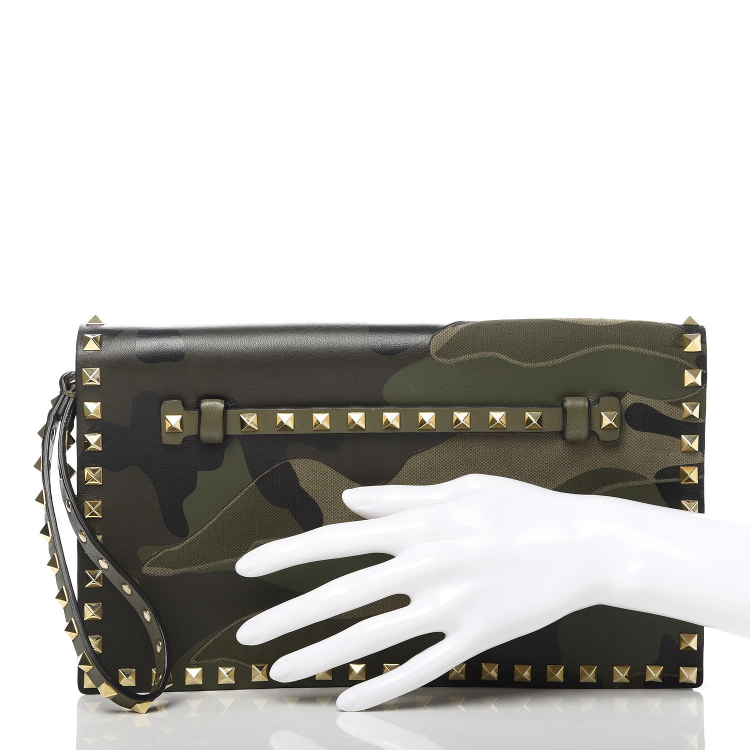 Valentino Garavani Nappa Canvas Camouflage Rockstud Wristlet Clutch Army Green 2 of 8