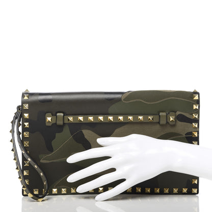 Valentino Garavani Nappa Canvas Camouflage Rockstud Wristlet Clutch Army Green 2 of 8