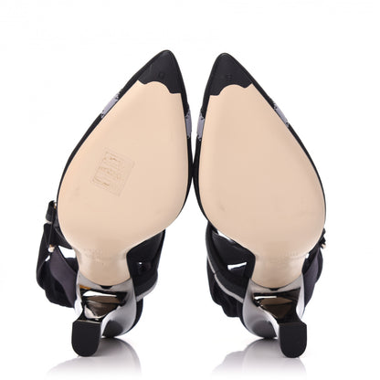 Fendi Technical Mesh Colibri 85mm Slingback Pumps 36 Black Asfalto 5 of 8