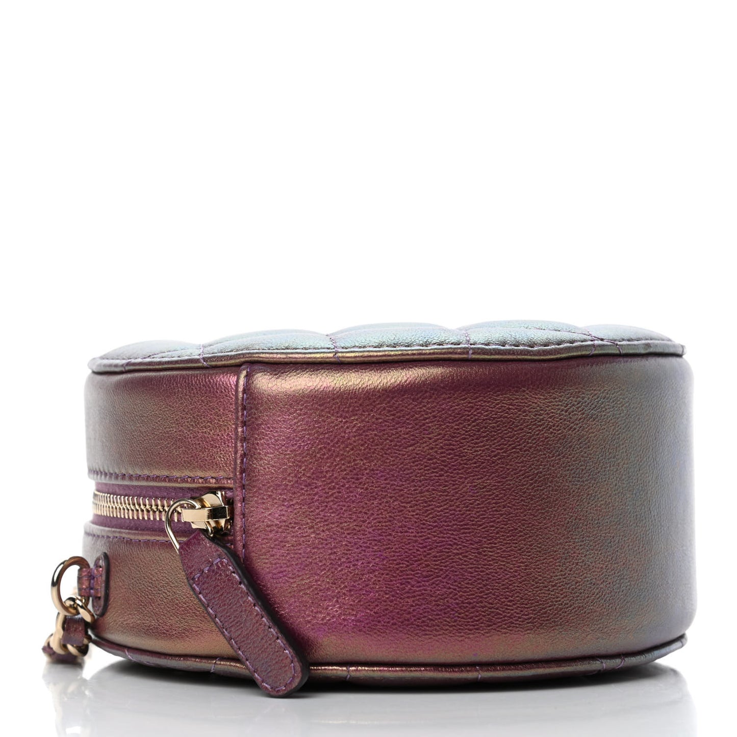 Iridescent Lambskin Quilted Round Clutch With Chain Purple