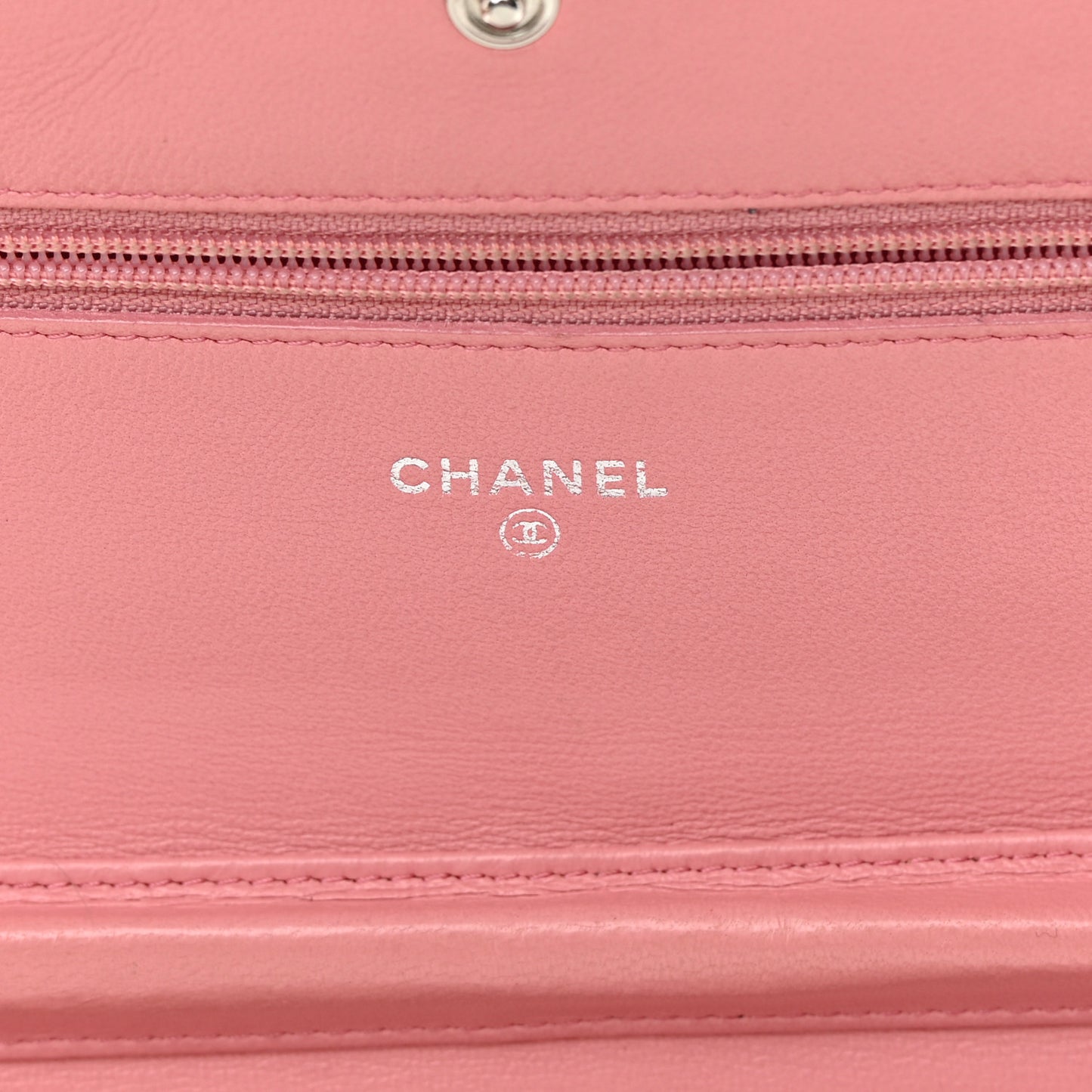 Lambskin Camellia Embossed Wallet On Chain WOC Pink