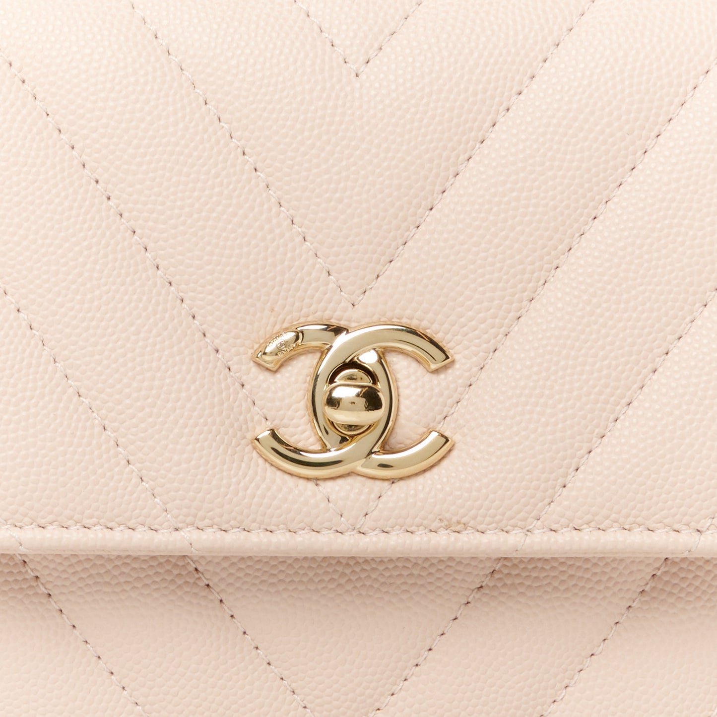 Caviar Lizard Embossed Chevron Quilted Mini Coco Handle Flap Light Pink
