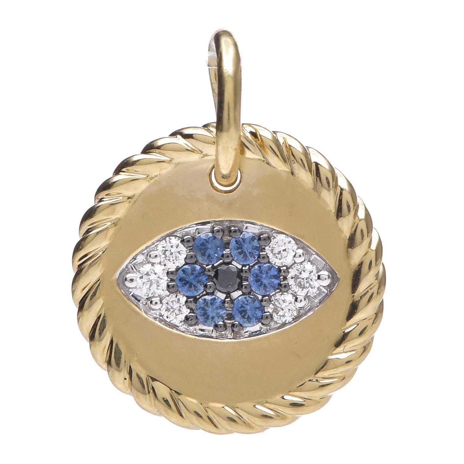 David Yurman 18K Yellow Gold Blue Sapphire Diamond Evil Eye Pendant 1 of 4