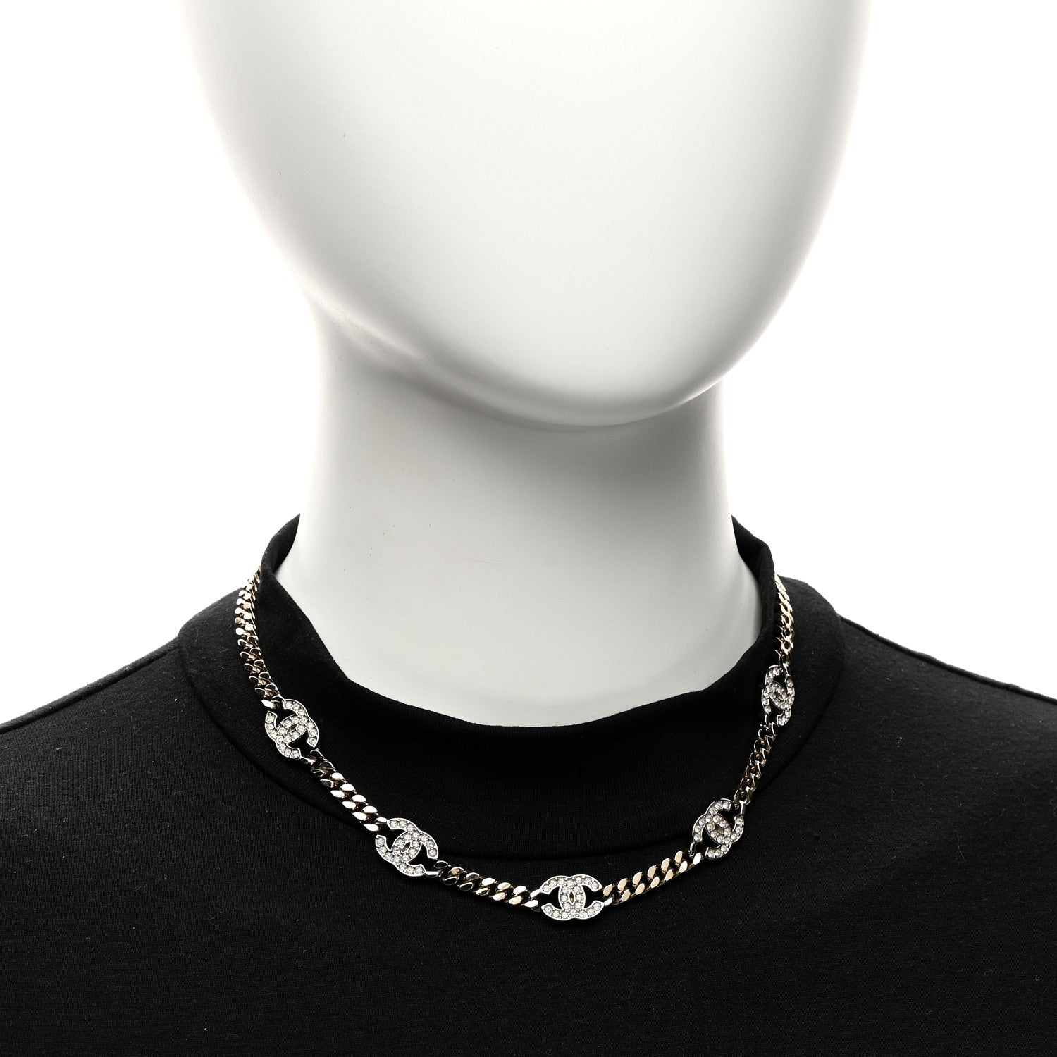 Chanel Crystal Chain CC Necklace Gold Silver 2 of 5