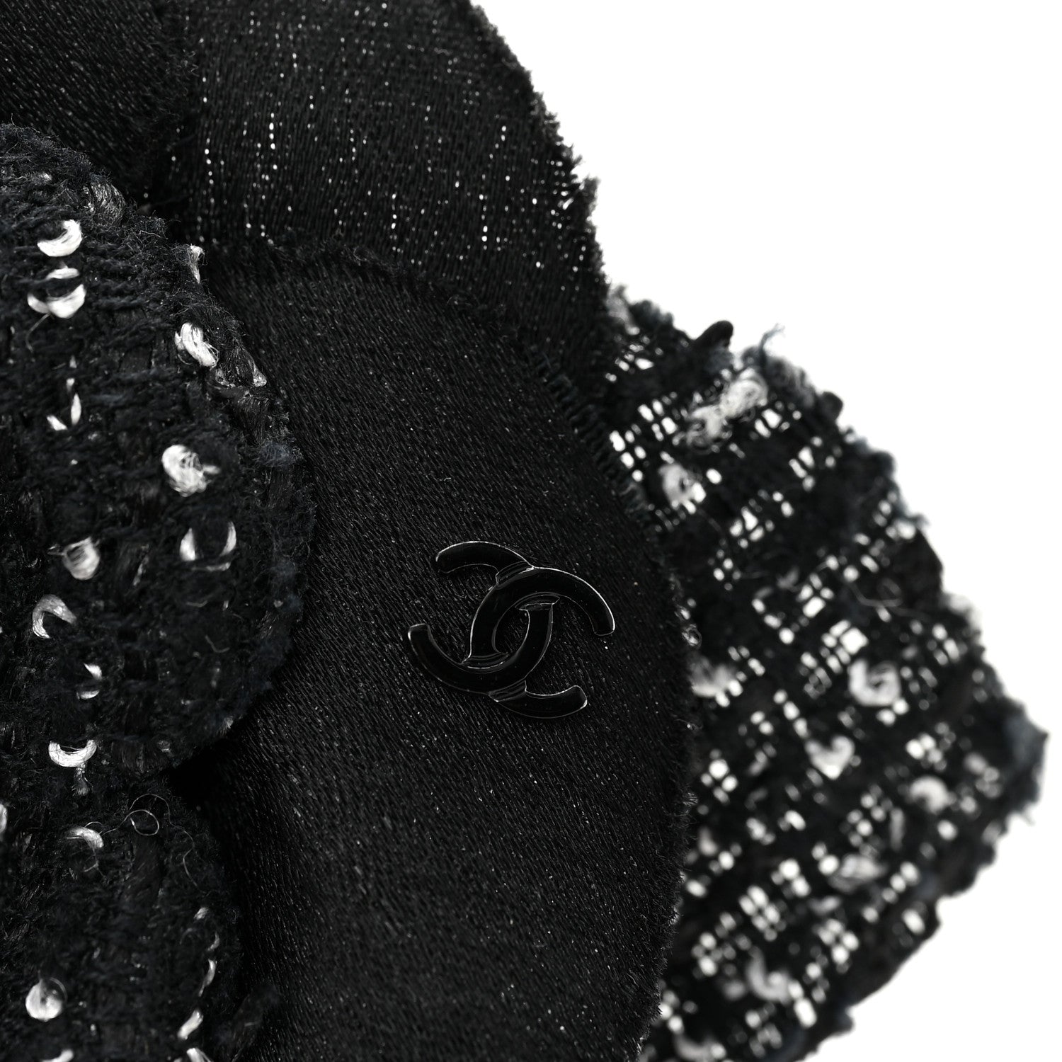 Chanel Tweed Camellia Pin Brooch Black White 3 of 3
