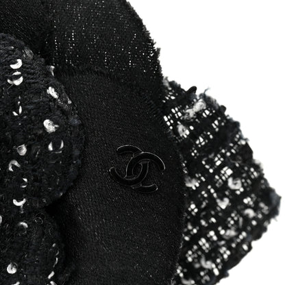 Chanel Tweed Camellia Pin Brooch Black White 3 of 3