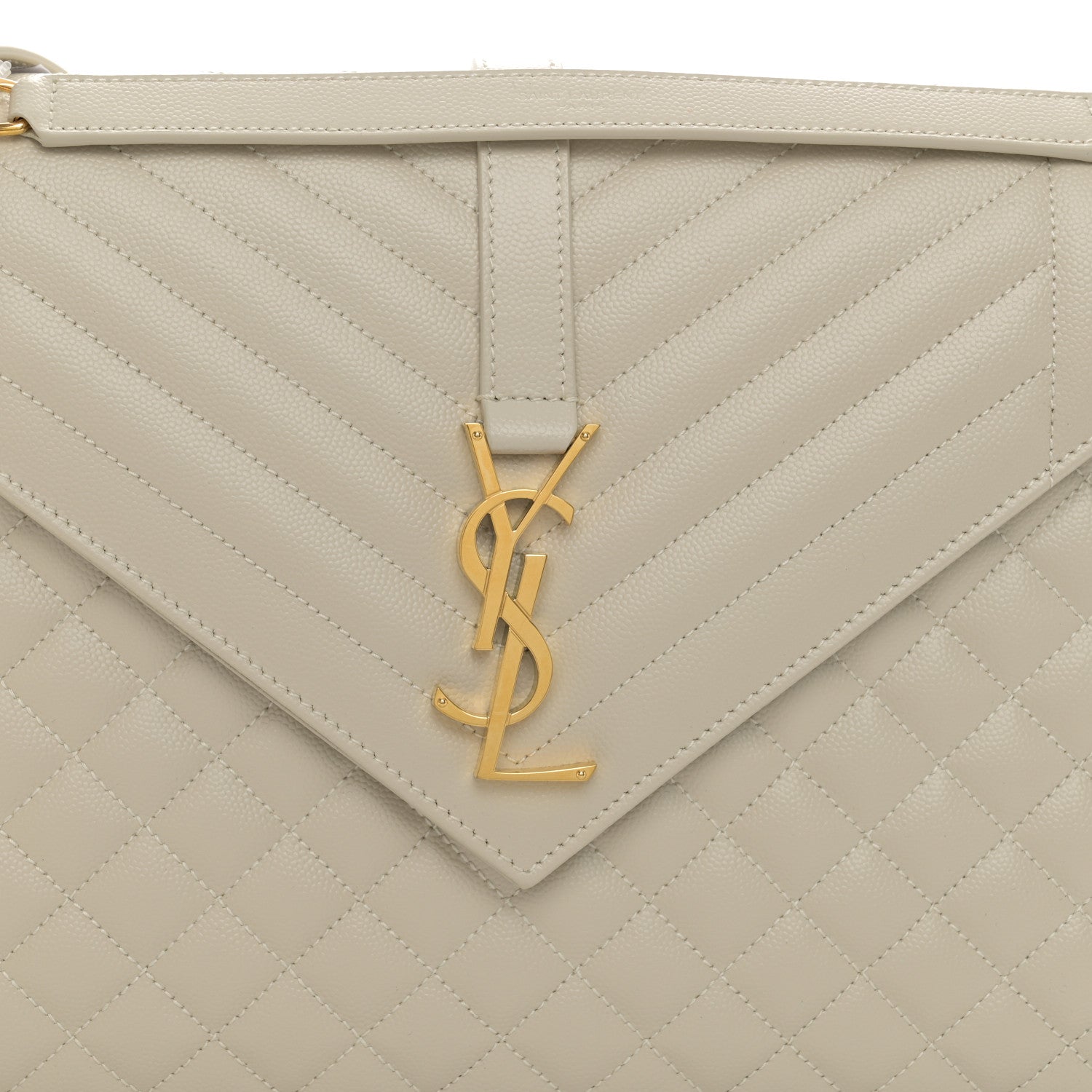 Saint Laurent Grain De Poudre Textured Mixed Matelasse Large Triquilt Monogram Satchel Crema Soft 8 of 10