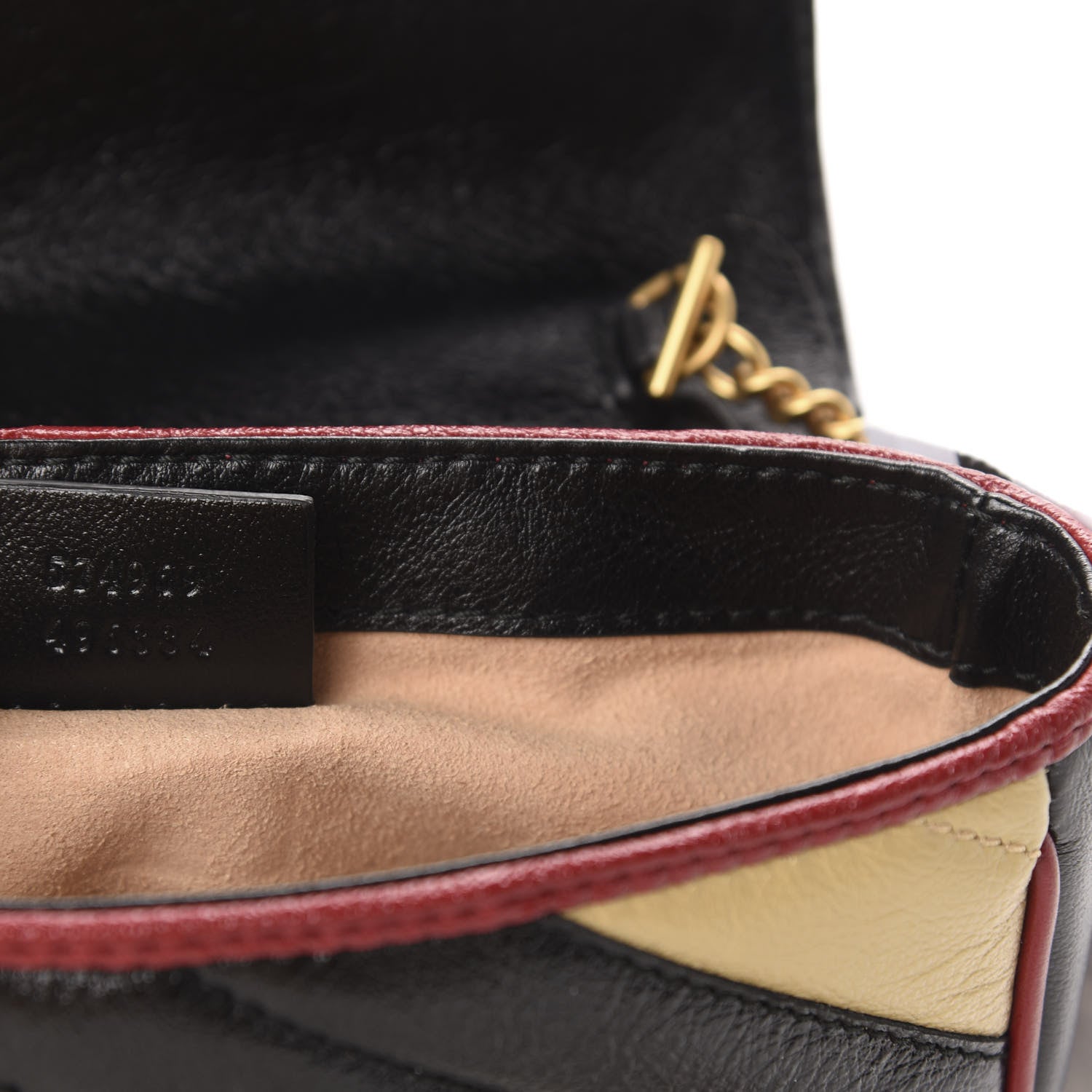 Gucci Vintage Effect Calfskin Matelasse Diagonal Striped Super Mini Torchon GG Marmont Shoulder Bag Black Beige 9 of 11